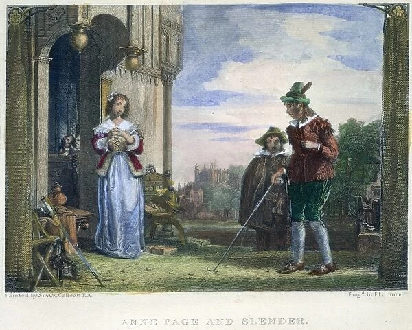 MERRY WIVES OF WINDSOR. Slender courts Anne Page in Shakespeares The Merry Wives of Windsor : steel engraving after a painting by Sir Augustus Callcott