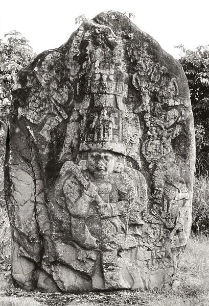MEXICO: OLMEC MONUMENT. Estela Del Rey (Stele of the King). Olmec stone monument at Parque La Venta, Tabasco, Mexico, 1500-200 B. C