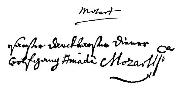 MOZART: AUTOGRAPH. Two of Wolfgang Amadeus Mozarts autograph signatures