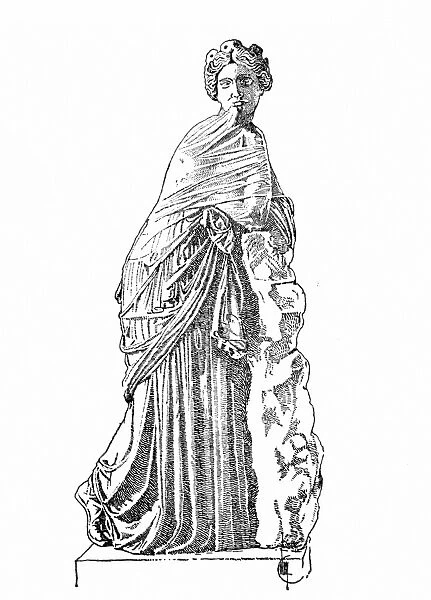 MUSE: POLYHYMNIA. Muse of sacred poetry; German line engraving, late 19th century