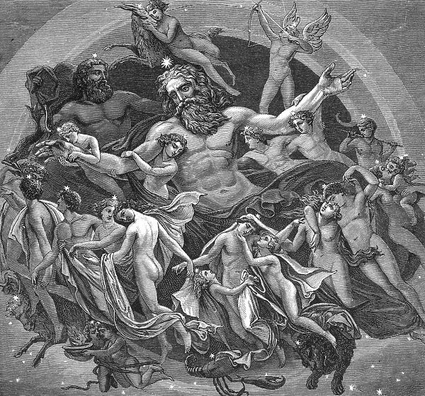 MYTHOLOGY: URANUS. Wood engraving after a fresco by Karl Friedrich Schinkel, c1845