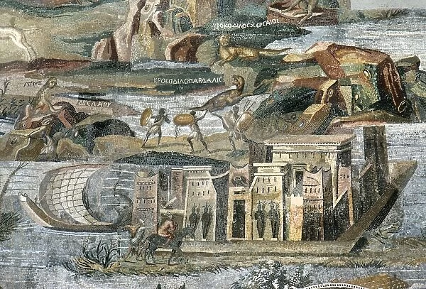 NILE MOSAIC OF PALESTRINA. Detail of a late Hellenistic, c100 B. C. Roman mosaic