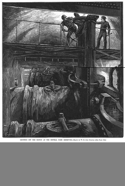 NYC WATERWORKS, 1881. Shutting off the water from the Croton Tunnel at the Central