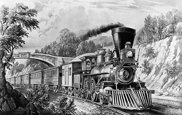 RAILROAD: EXPRESS TRAIN. Lithograph by Currier & Ives, c1850