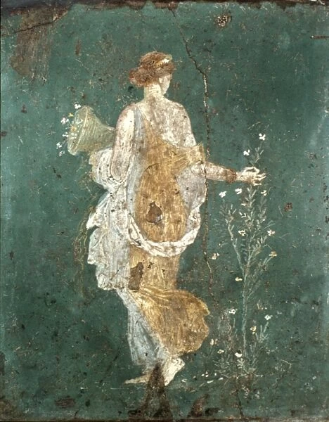 ROME: YOUNG WOMAN. Young woman gathering flowers: Roman wall fresco, 1st century A. D