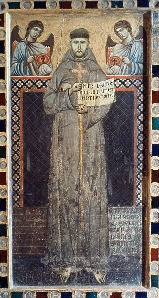 SAINT FRANCIS OF ASSISI. Master of Saint Francis: Saint Francis of Assisi (1182-1226) between two angels. Wood, 13th century