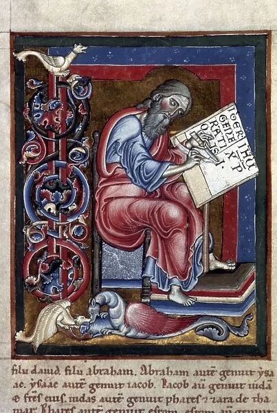 SAINT MATTHEW. Evangelist portrait of St. Matthew from a German Gospel, c1200-1220