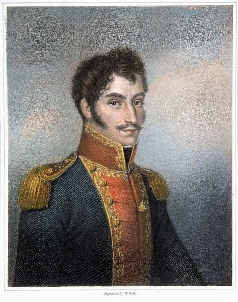 SIMON BOLIVAR (1783-1830). South American statesman, soldier, and revolutionary leader. Contemporary English stipple engraving