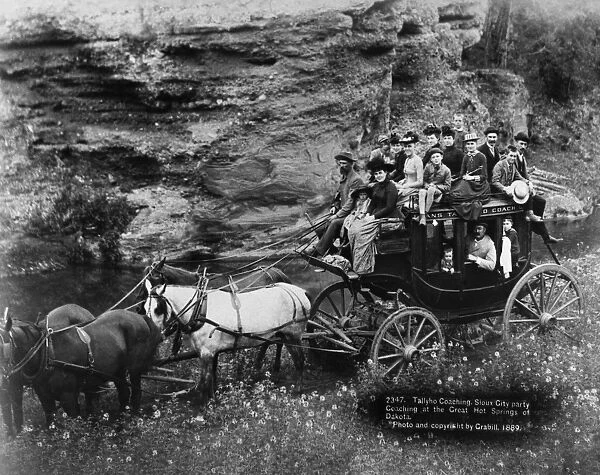 STAGECOACH, 1889. Tallyho Coaching. Sioux City party Coaching at the Great Hot Springs of Dakota