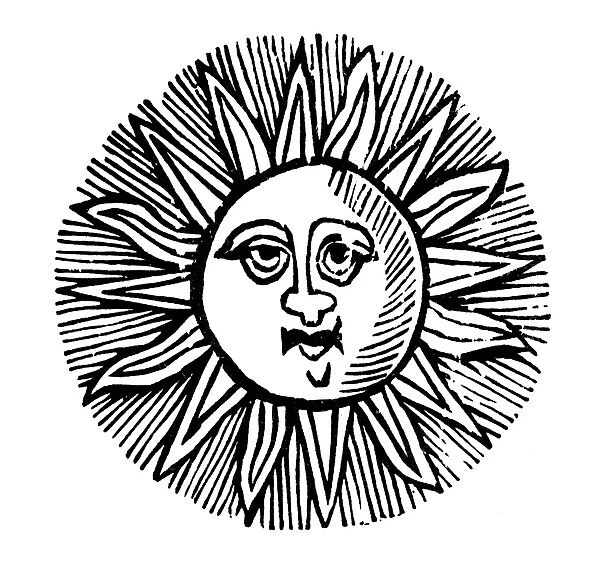 SUN FACE, DECORATIVE. Woodcut, English, early 19th century