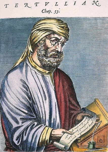 TERTULLIAN (160?-230? A. D. ). Latin ecclesiastical writer. Color French engraving, 1584