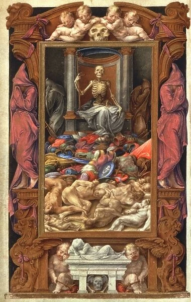 TRIUMPH OF DEATH, 1546. Illumination from an Italian Book of Hours