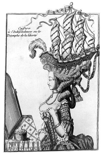 TRIUMPH OF LIBERTY. c1781. Fashionable Hairdo or the Triumph of Liberty. French cartoon, c1781, referring to the the American War of Independence and to the extremes of womens fashion in France