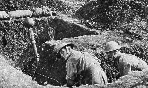 WORLD WAR I: TRENCH MORTAR. Trench mortar in an allied trench during World War I