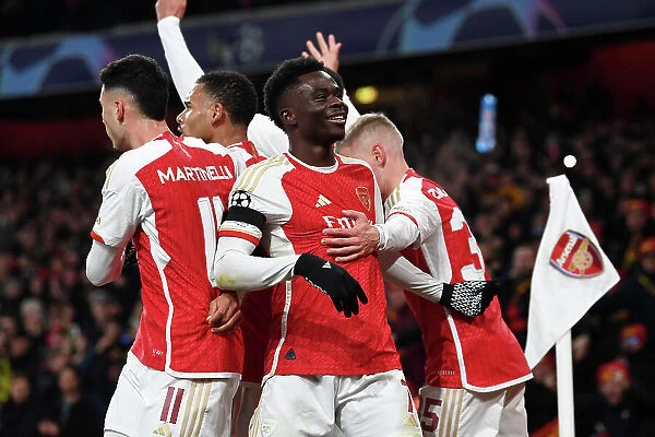 Arsenal Celebrate Second Goal Against RC Lens in 2023-24 UEFA Champions League