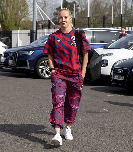 Arsenal's Beth Mead Arrives at Meadow Park for FA Cup Semi-Final vs Chelsea Women