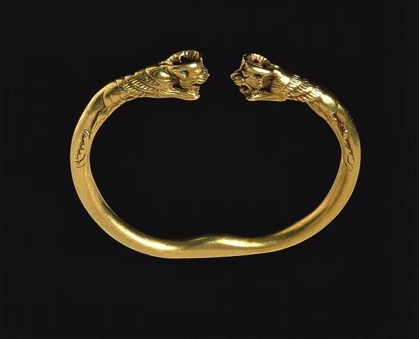 Achaemenid civilization, rigid gold bracelet with heads of winged lions, from Syria, 6th -4th century b. c