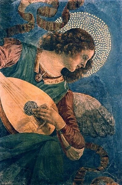 Angel Musician, angel playing a lute. Melozzo da Forli (1438-1494) Umbrian, Italian painter