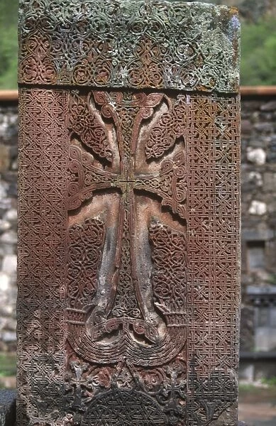 Armenia, Geghard Monastery, Khachkar, carved tombstone