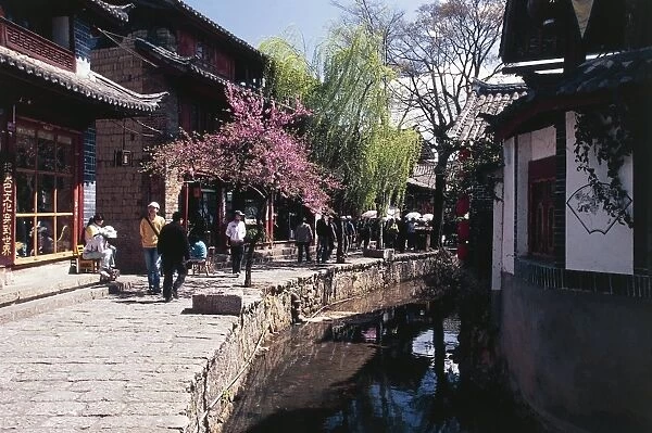 China, Yunnan, Lijiang Naxizu Zizhixian, Old City, capital of Naxi Kingdom, road by canal