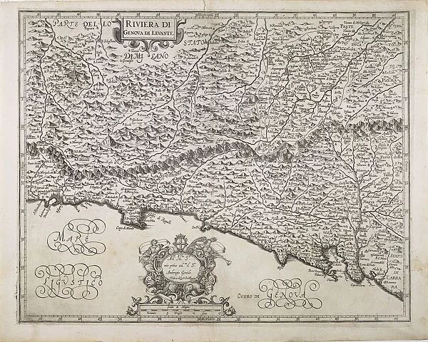 Eastern Liguria Region, From the Atlas of Italy by Giovanni Antonio Magini, Copper engraving, 1613