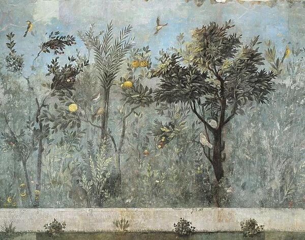 Fresco depicting garden with fruit trees and birds, from Rome, Triclinium of House of Livia
