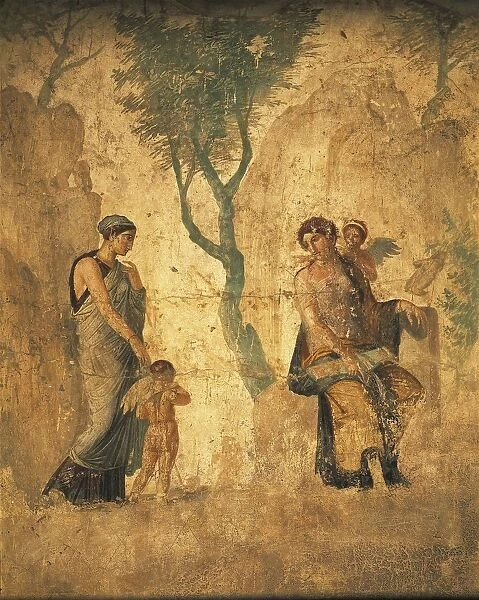 Fresco portraying Eros being punished in the presence of Aphrodite from Pompeii