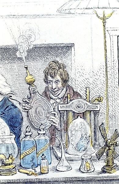 Humphry Davy (1778-1829) English chemist. Detail from Gilray cartoon New Discoveries