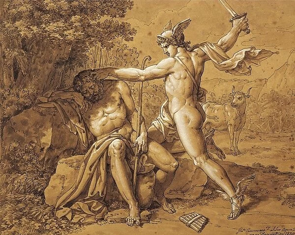 Italy, Mercury killing Argus to rescue the Nymph (Mercurio uccide Argo per salvare la ninfa) by Giuseppe Cammarano (1766-1859) given by the artist to Gaetano Donizetti, drawing