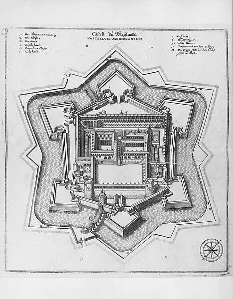 Italy, Milan, Plan of Castello Sforzesco by J. L. Gottfried, 1646