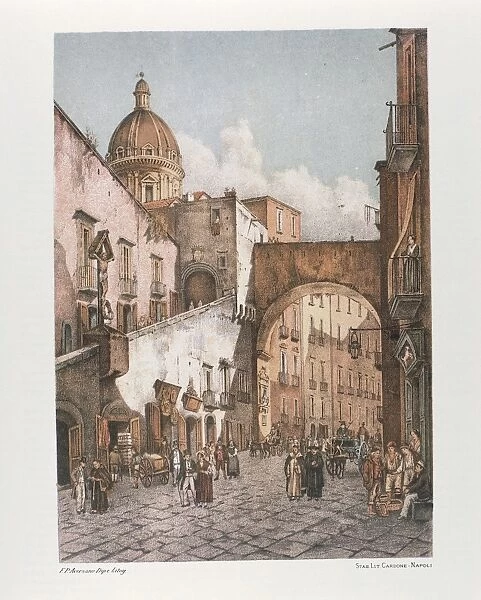 Italy, Naples, Ponte Di Chiaia (Chiaia Bridge), lithograph by Francesco Aversano from Old Naples by Raffaele D Ambra, 1889