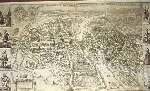 Map of Paris by Matthieu Merian, opperplate, printed in Paris 1615
