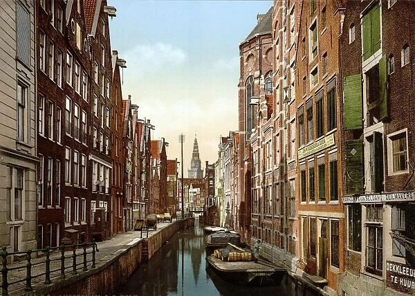 Oude Zijds, the Kolk, Amsterdam, Holland, 1890-1900. View of canal in the old Jewish quarter