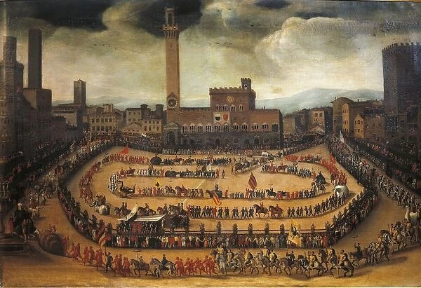 The Parade of the Contrade in Piazza del Campo in Siena, by Vincenzo Rustici