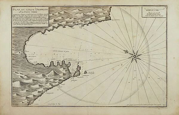 Portovenere and the Gulf of La Spezia, Map by Jacques Ayrouard from, Recueil de plusieurs plans des ports et rades de la Mer Mediterranee, Paris, Copper engraving
