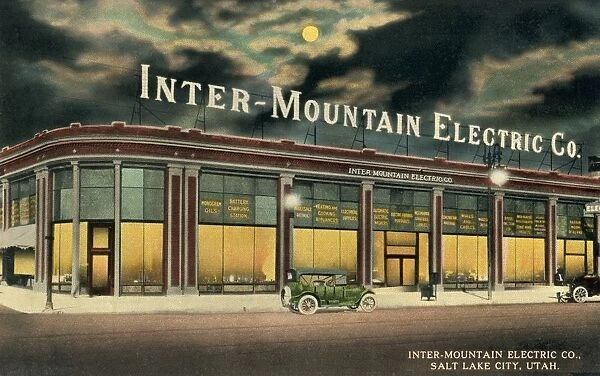Postcard of the Inter-Mountain Electric Company. ca. 1913, Inter-Mountain Electric Company, Salt Lake City, Utah. The reverse side shows our large new store located at 4th South and Cactus Streets. Our Electrical and Automobile Accessory Departments occupy over 30, 000 feet of floor space. The Automobile Service Stations include the Bosch Magneto, Rayfield Carburetors, Willard Storage Battery and Stewart-Warner products. Inter-Mountain Electric Company, 4th So. & Cactus Sts. Salt Lake City, Utah