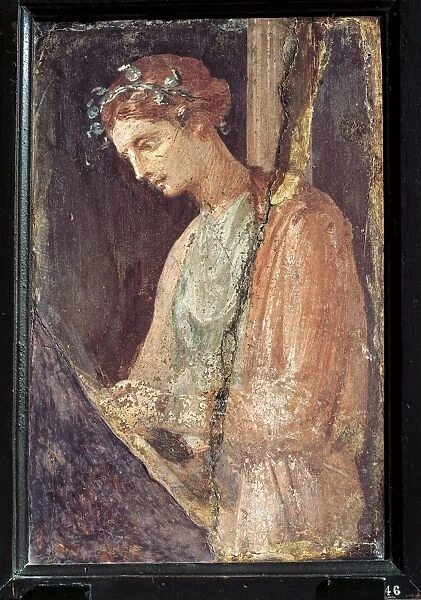 Profile portrait of a young woman from Italy, Campania, Pompeii, painting on plaster, 55-79 A. D