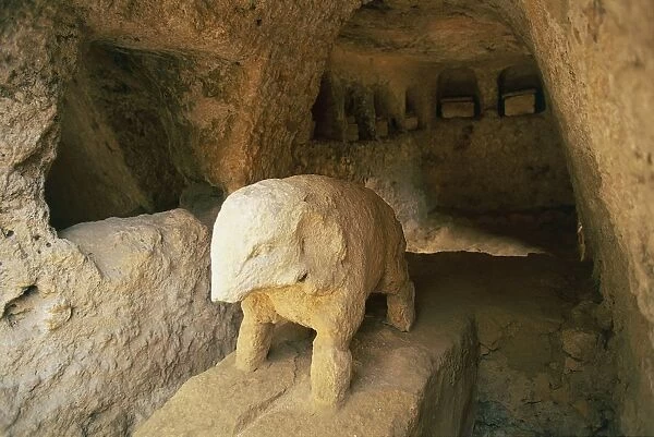 Spain, Andalusia, Roman necropolis of Carmona, elephant statue in funerary chamber at Elephant Tomb