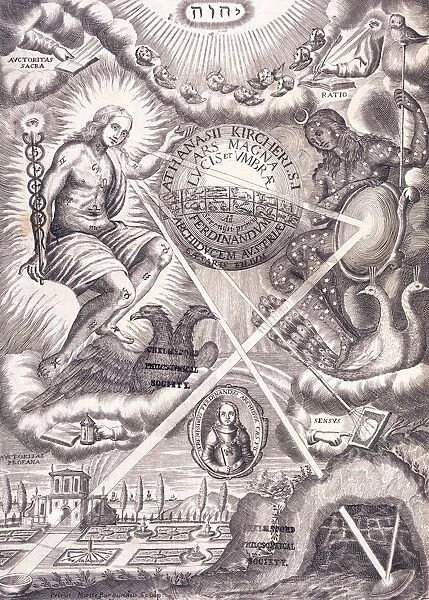 Symbolism and modern science. Frontispiece of Ars Magna Lucis and Umbra by Athanasius Kircher
