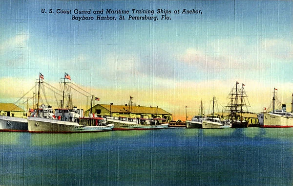 U. S. Coast Guard and Maritime Training Ships at Anchor. Bayboro Harbor, St. Petersburg, Florida