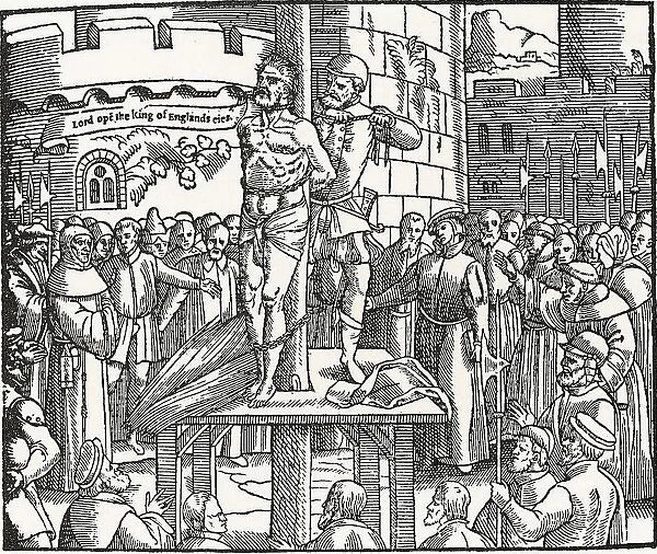 William Tyndale, being burnt at the stake in Belgium, cries Lord, open the