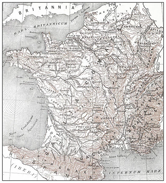 Antique French map of Antique France (Gaule)