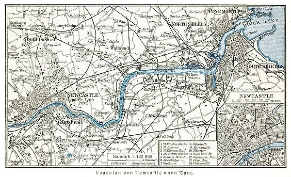 Newcastle upon Tyne city map 1895