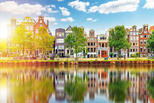 Sunlight and architecture reflections in Amsterdam, Holland