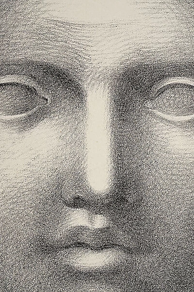 Vintage illustration Close up detail of the human face, nose, lips, eyes, identity, blank expression 19th Century