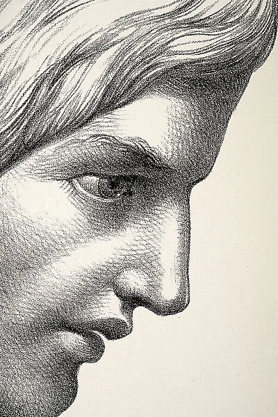 Vintage illustration Close up detail of the human face, nose, lips, eyes, forehead 19th Century
