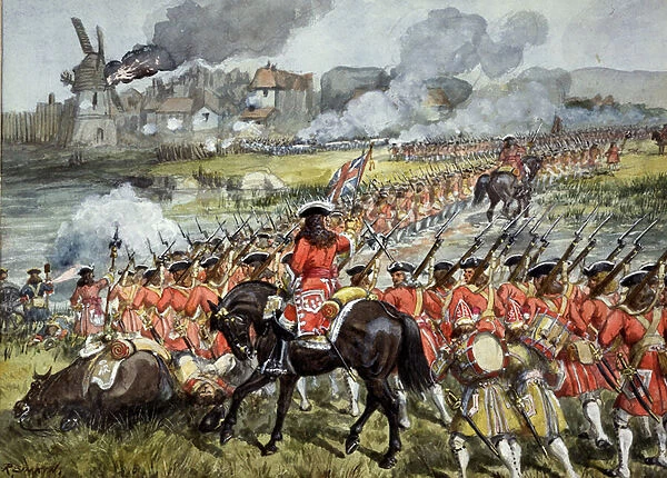 The 16th Regiment of Foot at Blenheim, 13th August 1704, c. 1900 (w  /  c on paper)