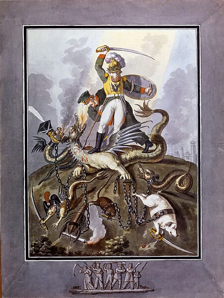 '1812': allegorie de la defaite de l armee de Napoleon Ier pendant la campagne de Russie (1812) - Oeuvre de Ivan Philippovich Tupylev (Toupylev) (1758-1821), 1813 - 1812, Allegory - Pen, brush, watercolour