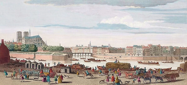 18th century view of Paris, France (engraving)