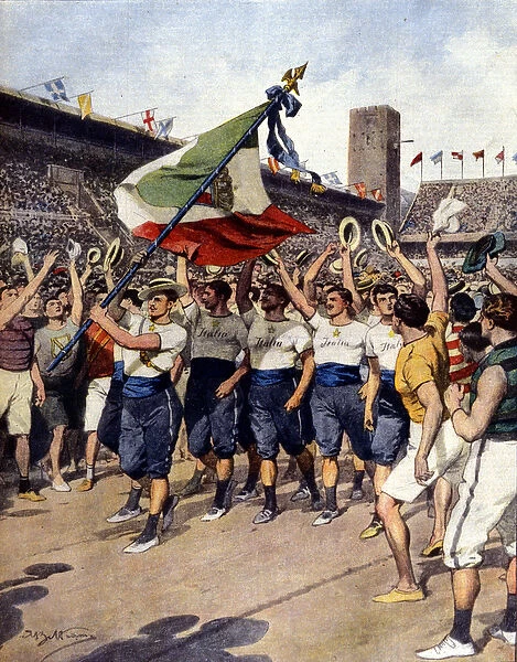The 1912 Stockholm Olympic Games: the winning Italian gymnastics team. Ill. d A